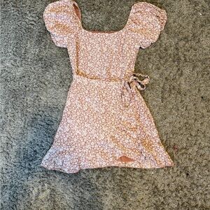 Trixxi Pink Floral Puff-Sleeve Wrap Dress